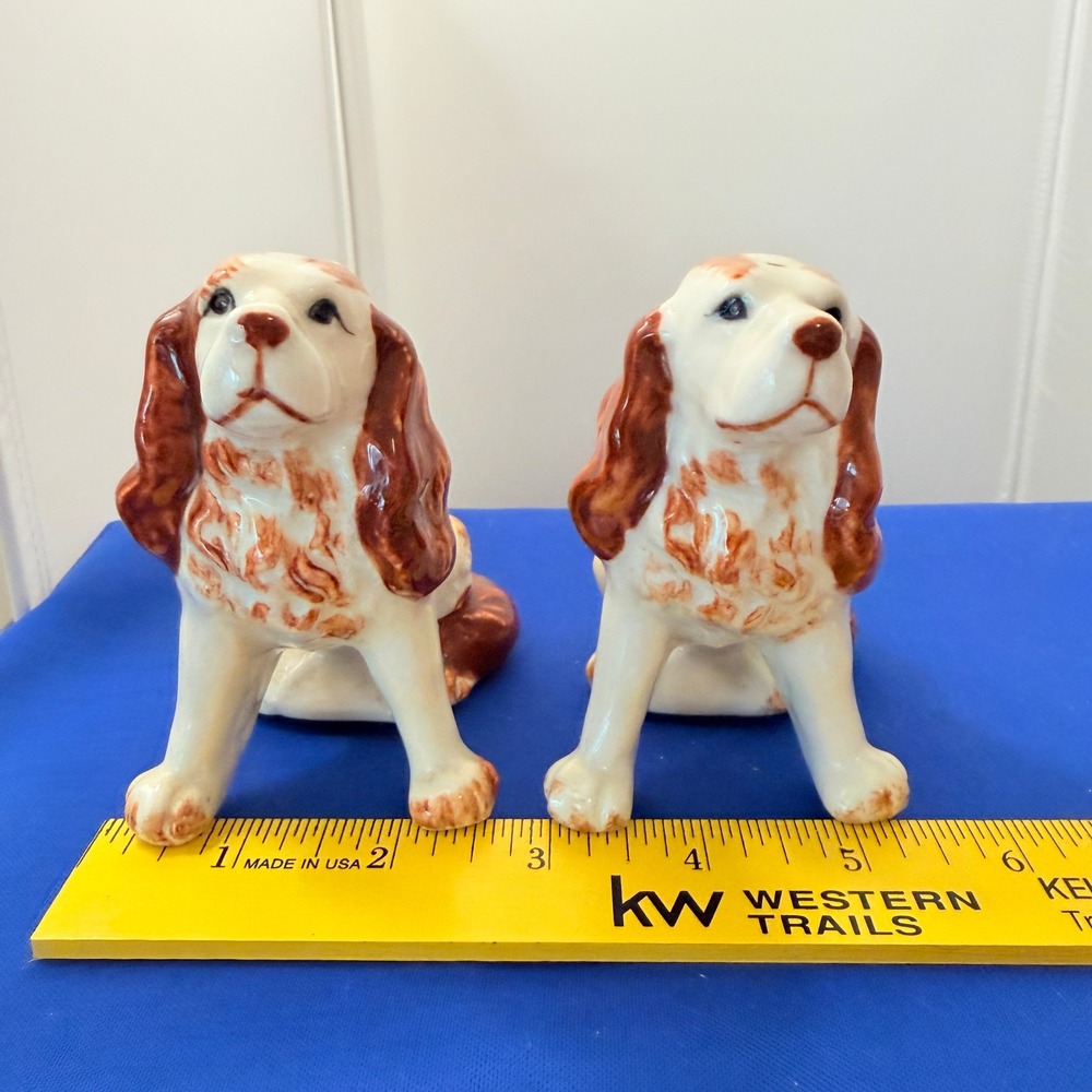 Vintage Spaniel Dog Salt and Pepper Shakers Ceramic Japan Brown White #2936 - Picture 10 of 13